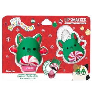 Squishmallows Lip Smacker Ricardo the bat Peppermint Lip Balm set with keychain
